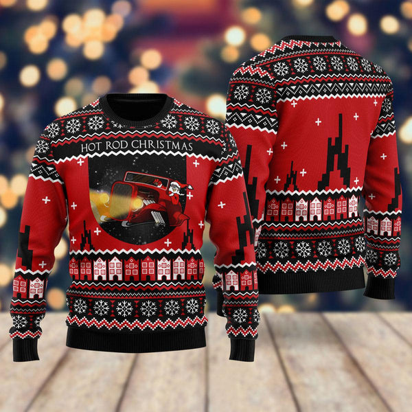 Santa Riding Hot Rod Sasquatch Ugly Christmas Sweater For Men & Women Christmas Gift Sweater US2044 - WeCustomit