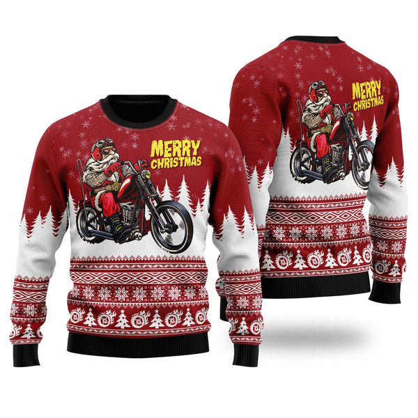 Santa Riding Motorbike To Holiday Ugly Christmas Sweater For Men & Women Christmas Gift Sweater US2238 - WeCustomit