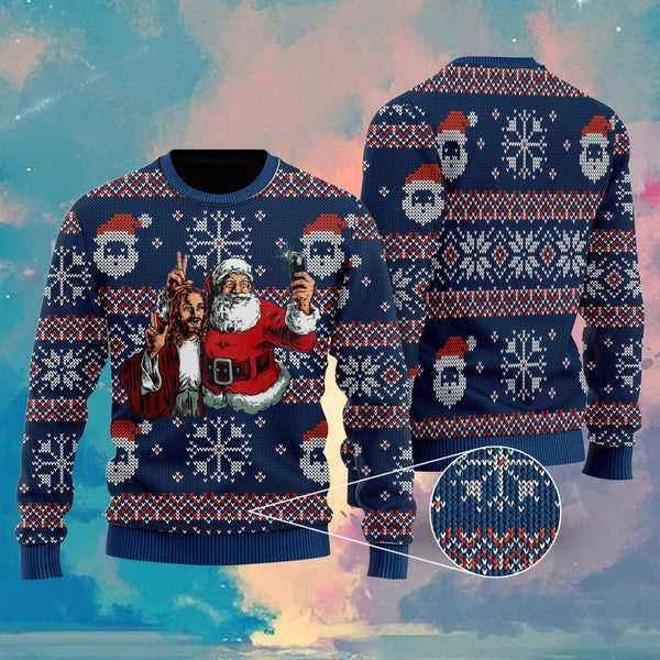 Santa Take A Pricture With Jesus Ugly Christmas Sweater For Men & Women Christmas Gift Sweater US1238 - WeCustomit