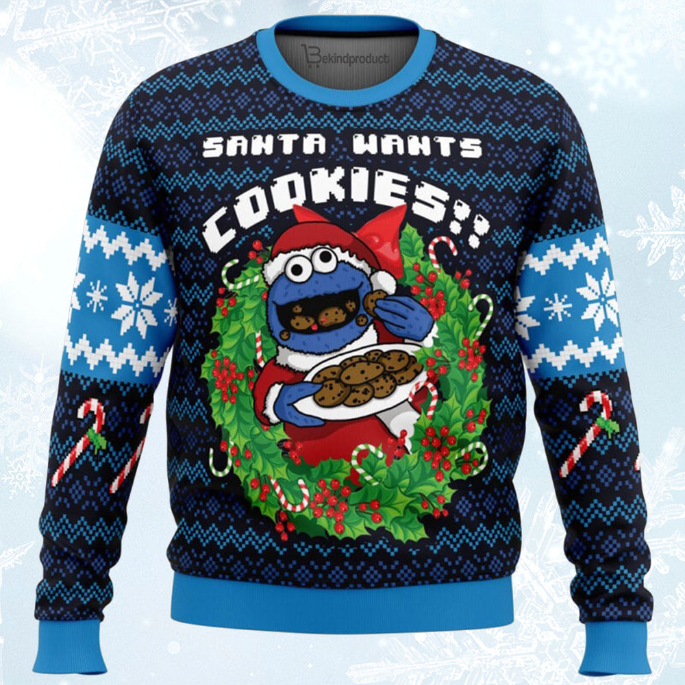 Santa’s Cookies Cookie Monster Ugly Christmas Sweater For Men & Women Christmas Gift Sweater BH412 - WeCustomit