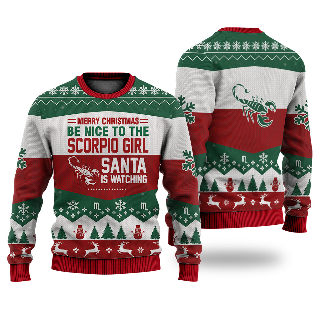 Scorpio Girl All Merry Christmas Be Nice Sweater Christmas Knitted Print Sweatshirt - Best Gift For Christmas, Noel - Christmas Signature - WeCustomit