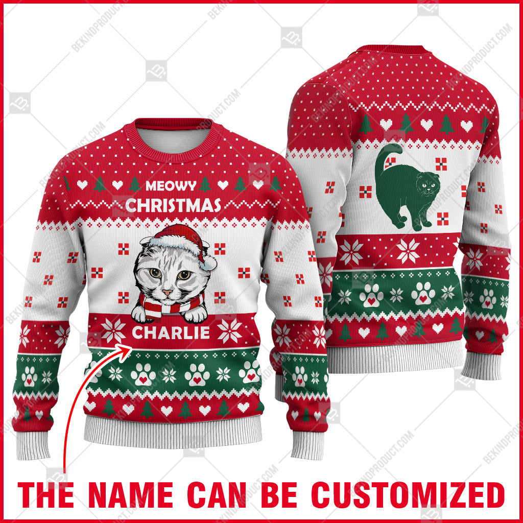 Scottish Fold Cat Christmas Paw Heart Print Ugly Christmas Sweater Print Sweatshirt - Personalized Custom - Best Gift For Noel - WeCustomit
