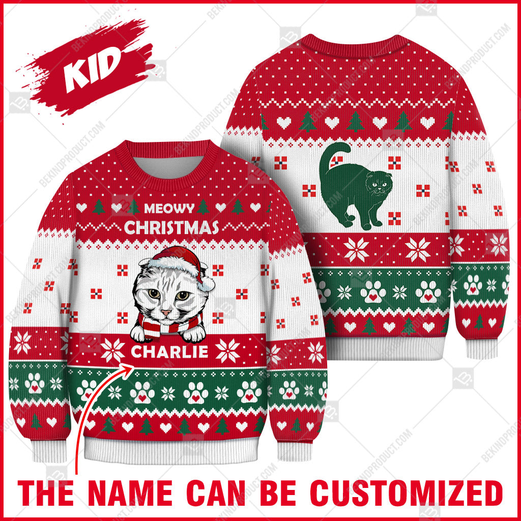 Scottish Fold Cat Christmas Paw Heart Print Ugly Christmas Sweater Print Sweatshirt - Personalized Custom - Best Gift For Noel - WeCustomit