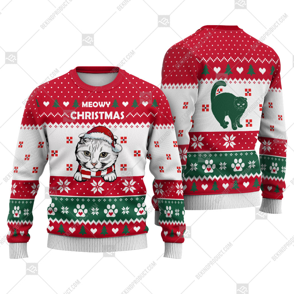 Scottish Fold Cat Christmas Heart Print Ugly Christmas Sweater Print Sweatshirt - Best Gift For Christmas, Noel - WeCustomit