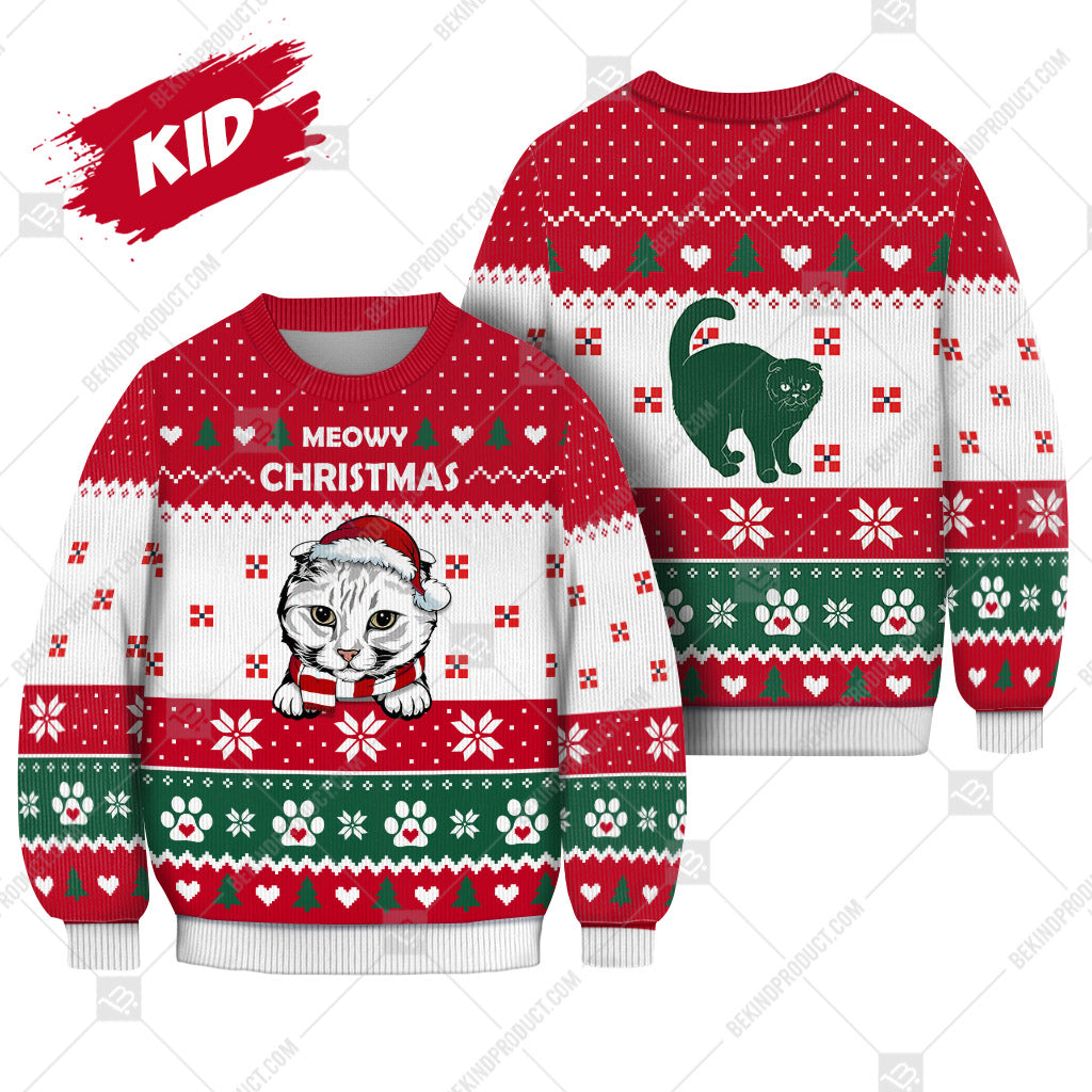 Scottish Fold Cat Christmas Heart Print Ugly Christmas Sweater Print Sweatshirt - Best Gift For Christmas, Noel - WeCustomit