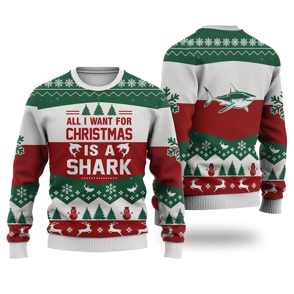 Shark All I want for Christmas Sweater Christmas Christmas Knitted Print Sweatshirt - Best Gift For Christmas, Noel - Christmas Signature - WeCustomit
