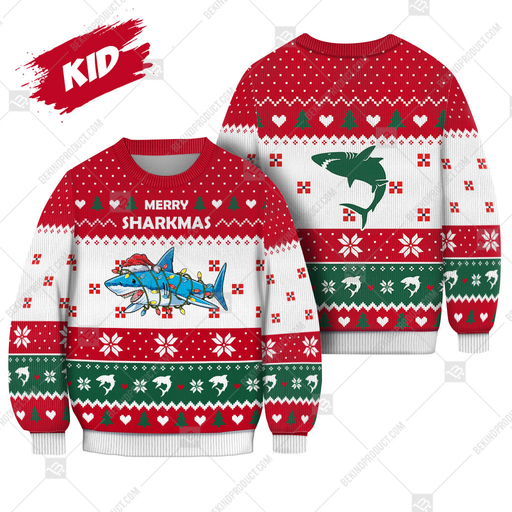 Shark Christmas Heart Print Ugly Christmas Sweater Print Sweatshirt - Best Gift For Christmas, Noel - WeCustomit