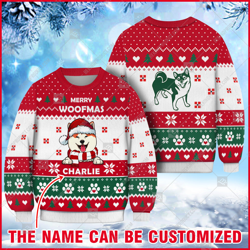 Shiba Inu Dog Christmas Paw Heart Print Ugly Sweater Christmas Knitted Print Sweatshirt - Personalized Custom - Best Gift For Christmas, Noel - WeCustomit