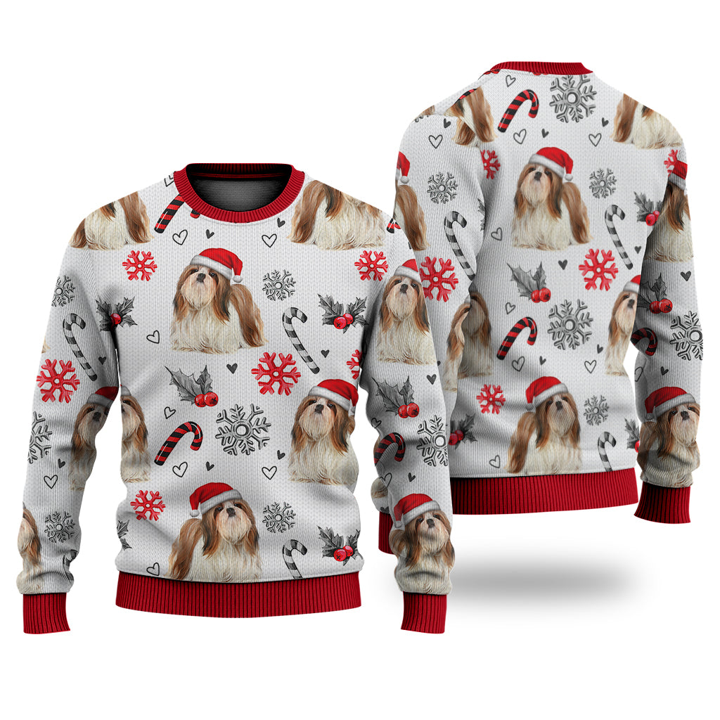 Shih Tzu Christmas Pattern Sweater Christmas Knitted Print Sweatshirt - Best Gift For Christmas, Noel - WeCustomit