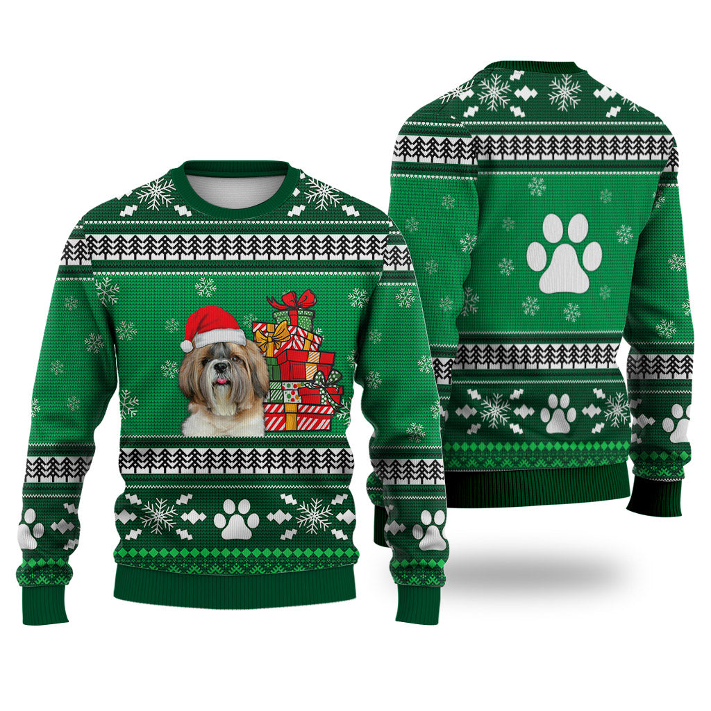 Shih Tzu Dog Pattern Falling Snowflakes Sweater Christmas Knitted Print Sweatshirt - Best Gift For Christmas, Noel - WeCustomit