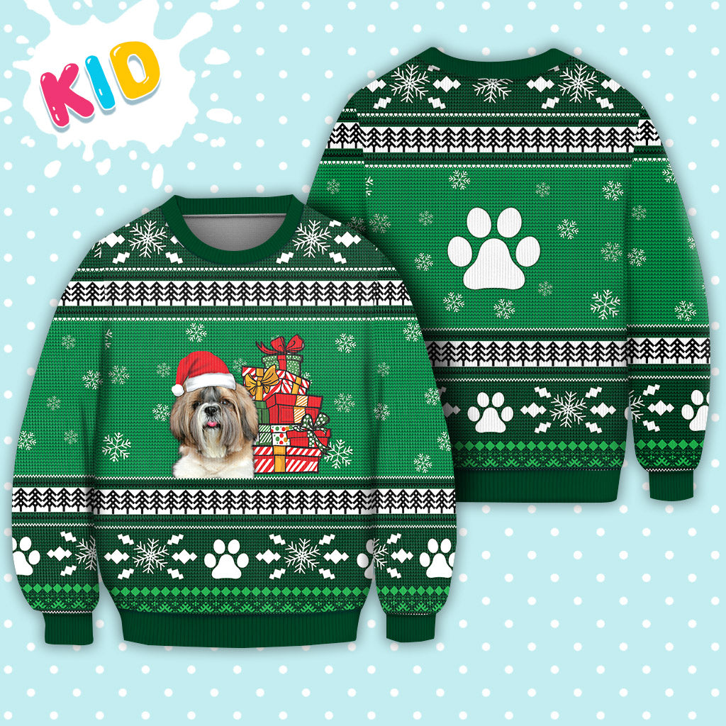 Shih Tzu Dog Pattern Falling Snowflakes Sweater Christmas Knitted Print Sweatshirt - Best Gift For Christmas, Noel - WeCustomit