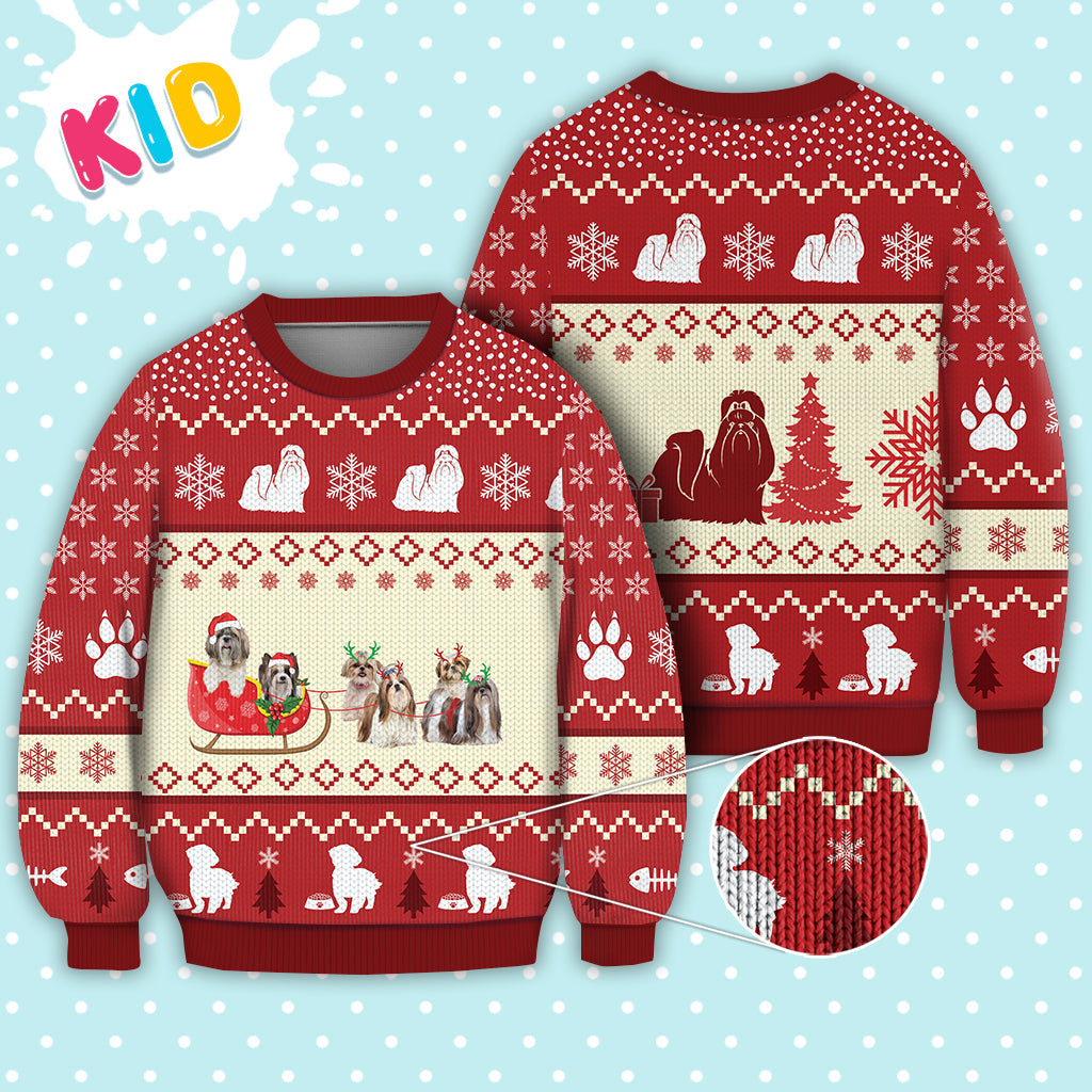 Shih Tzu Dog Reindeer Christmas Sweater Christmas Knitted Print Sweatshirt - Best Gift For Christmas, Noel - WeCustomit