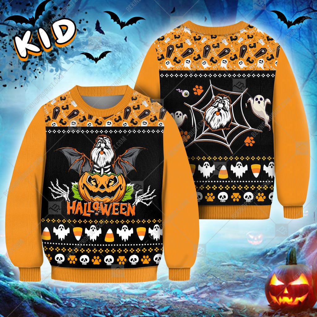Shih Tzu Sweatshirt Skeleton Halloween Sweater - Knitted Sweater Print Fashion Sweatshirt For Everyone - WeCustomit