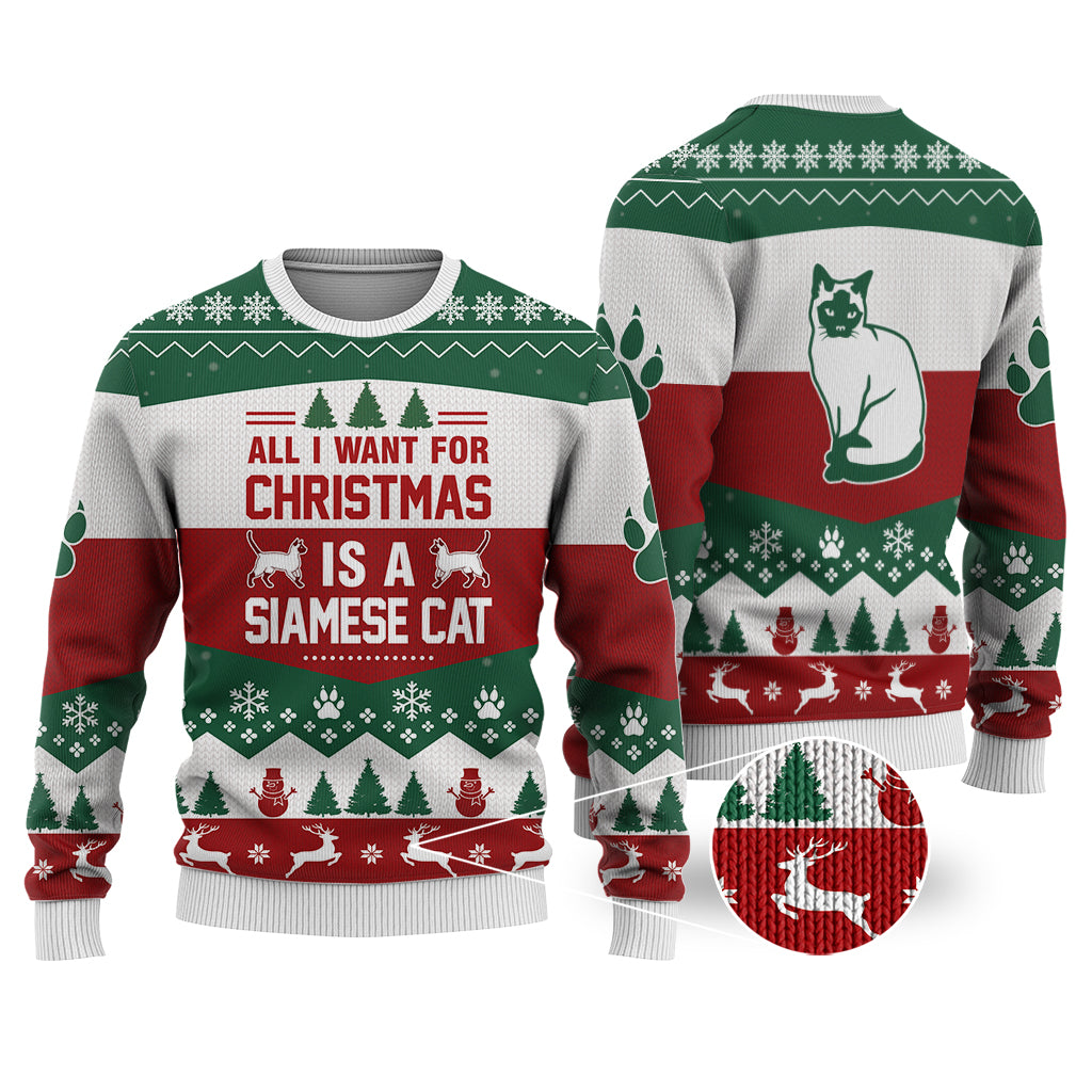 Siamese Cat All I want for Christmas Sweater Christmas Knitted Print Sweatshirt - Best Gift For Christmas, Noel - Christmas Signature - WeCustomit