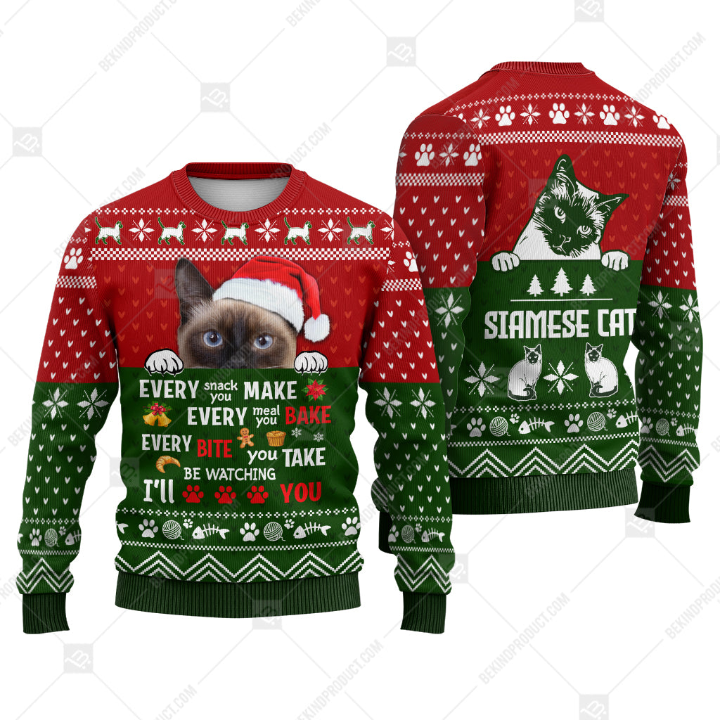 Siamese Cat Sweater Christmas Every Snack Meal Bite You Make Sweater Christmas Knitted Print Sweatshirt - Best Gift For Christmas, Noel - WeCustomit