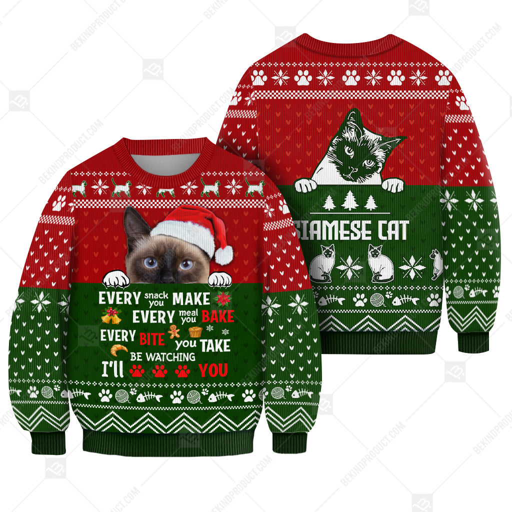 Siamese Cat Sweater Christmas Every Snack Meal Bite You Make Sweater Christmas Knitted Print Sweatshirt - Best Gift For Christmas, Noel - WeCustomit