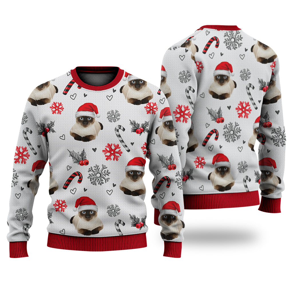 Siamese Cat Christmas Pattern Sweater Christmas Knitted Print Sweatshirt - Best Gift For Christmas, Noel - WeCustomit