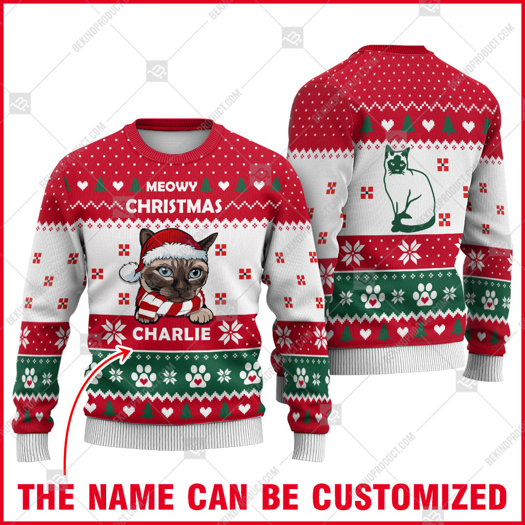 Siamese Cat Christmas Paw Heart Print Ugly Christmas Sweater Print Sweatshirt - Personalized Custom - Best Gift For Noel - WeCustomit