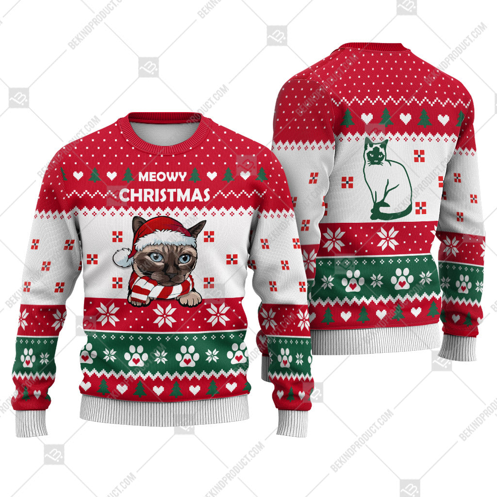 Siamese Cat Christmas Heart Print Ugly Christmas Sweater Print Sweatshirt - Best Gift For Christmas, Noel - WeCustomit