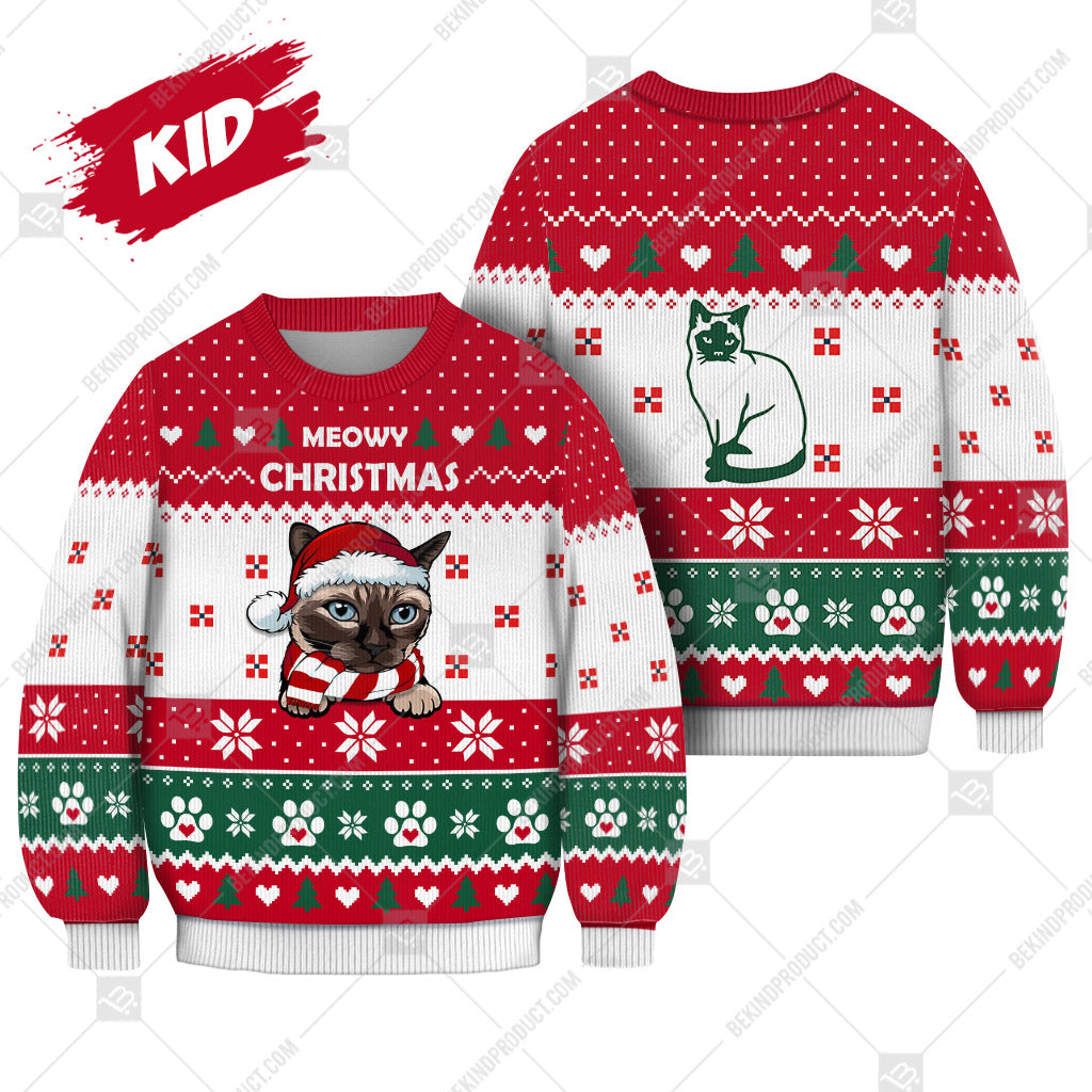 Siamese Cat Christmas Heart Print Ugly Christmas Sweater Print Sweatshirt - Best Gift For Christmas, Noel - WeCustomit