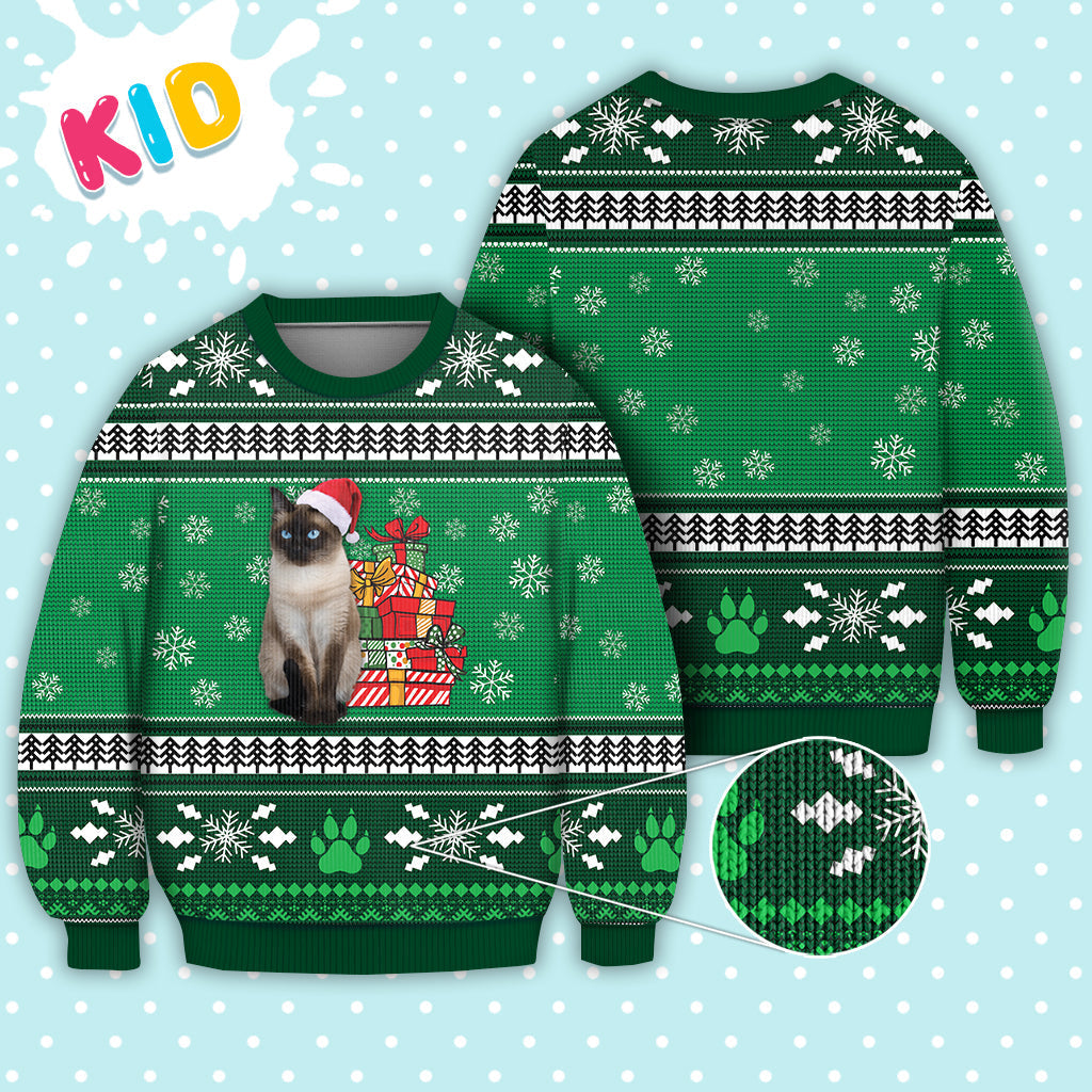 Siamese Cat Pattern Falling Snowflakes Sweater Christmas Knitted Sweater Print Fashion Sweatshirt For Everyone - WeCustomit