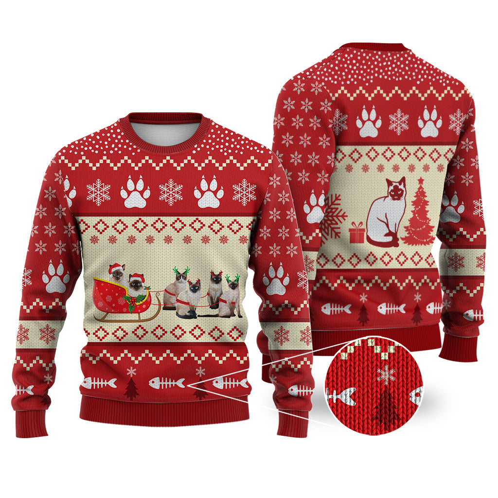 Siamese Cat Reindeer Christmas Sweater Christmas Knitted Print Sweatshirt - Best Gift For Christmas, Noel - WeCustomit