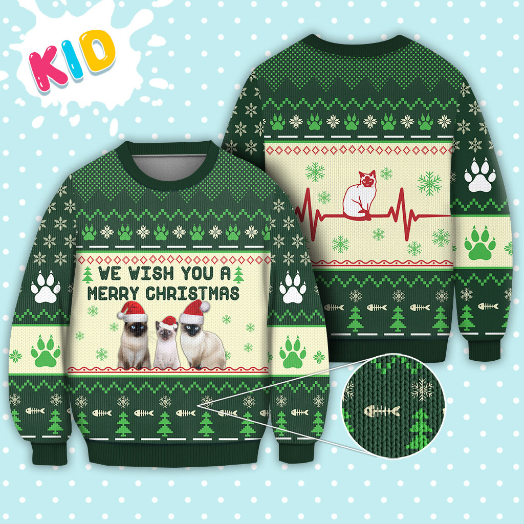 Siamese Cat We Wish You A Merry Christmas Sweater Christmas Knitted Print Sweatshirt - Best Gift For Christmas, Noel - WeCustomit
