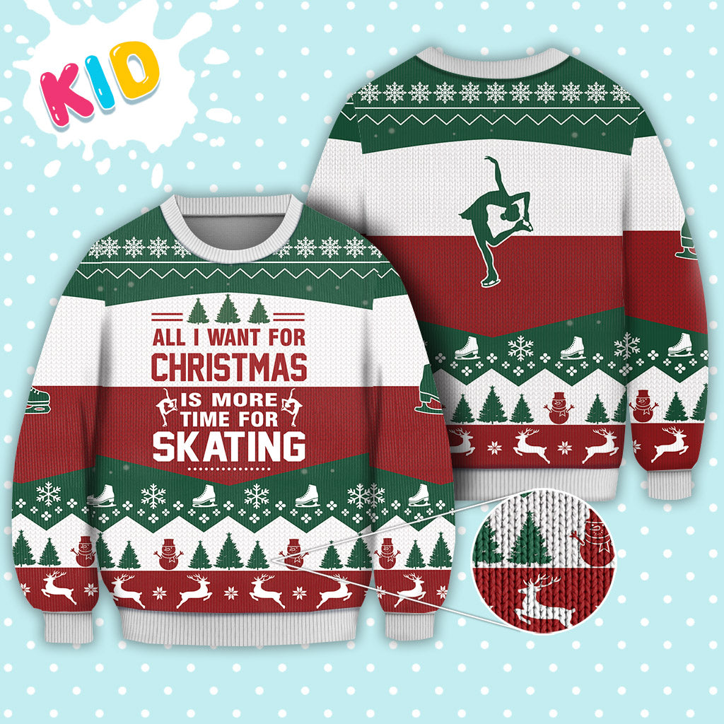 Skating All I Want For Christmas Sweater Christmas Knitted Print Sweatshirt - Best Gift For Christmas, Noel - Christmas Signature - WeCustomit