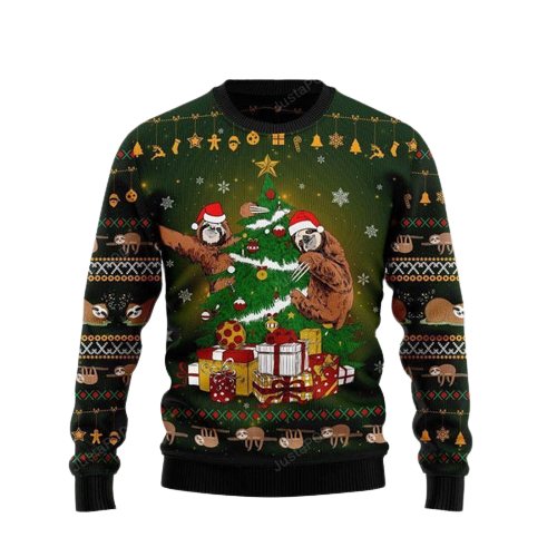 Sloth Christmas Tree Ugly Christmas Sweater For Men & Women Christmas Gift Sweater US1245 - WeCustomit