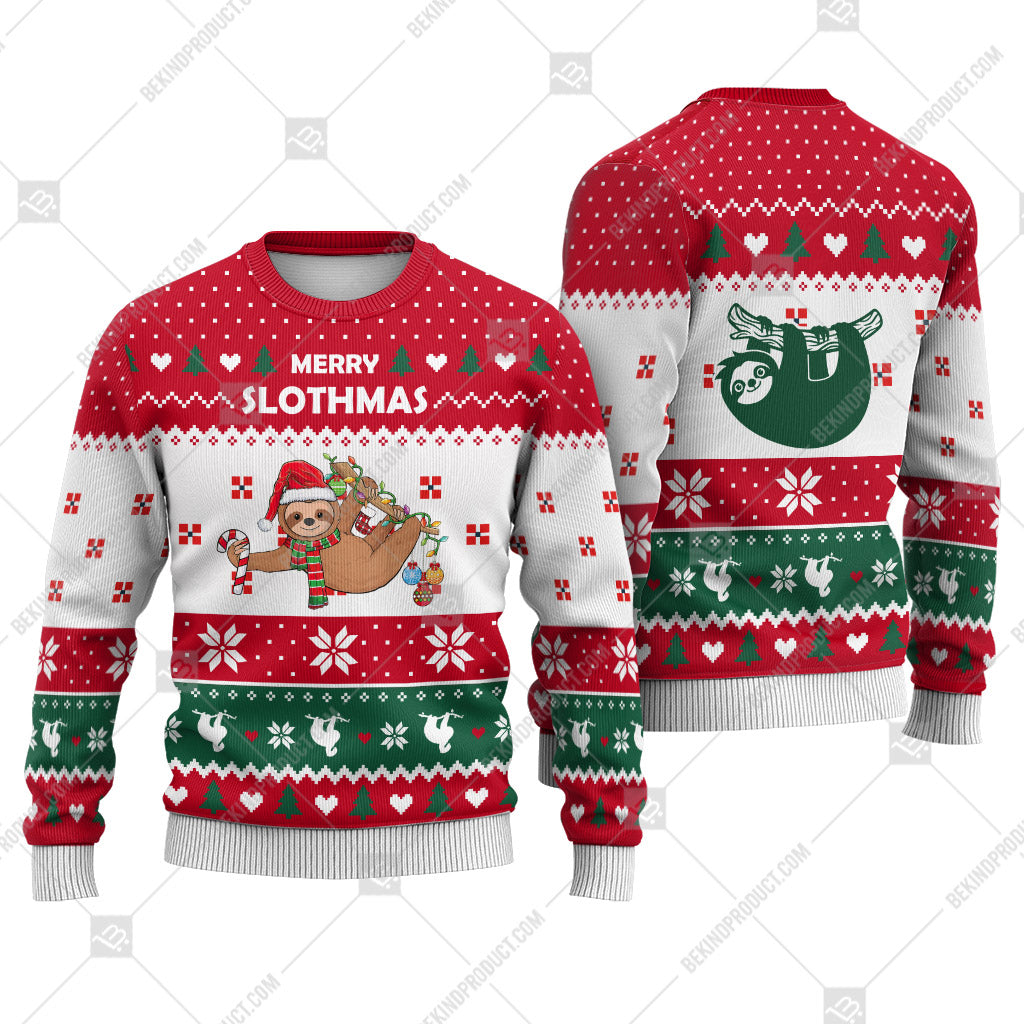 Sloth Christmas Heart Print Ugly Christmas Sweater Print Sweatshirt - Best Gift For Christmas, Noel - WeCustomit