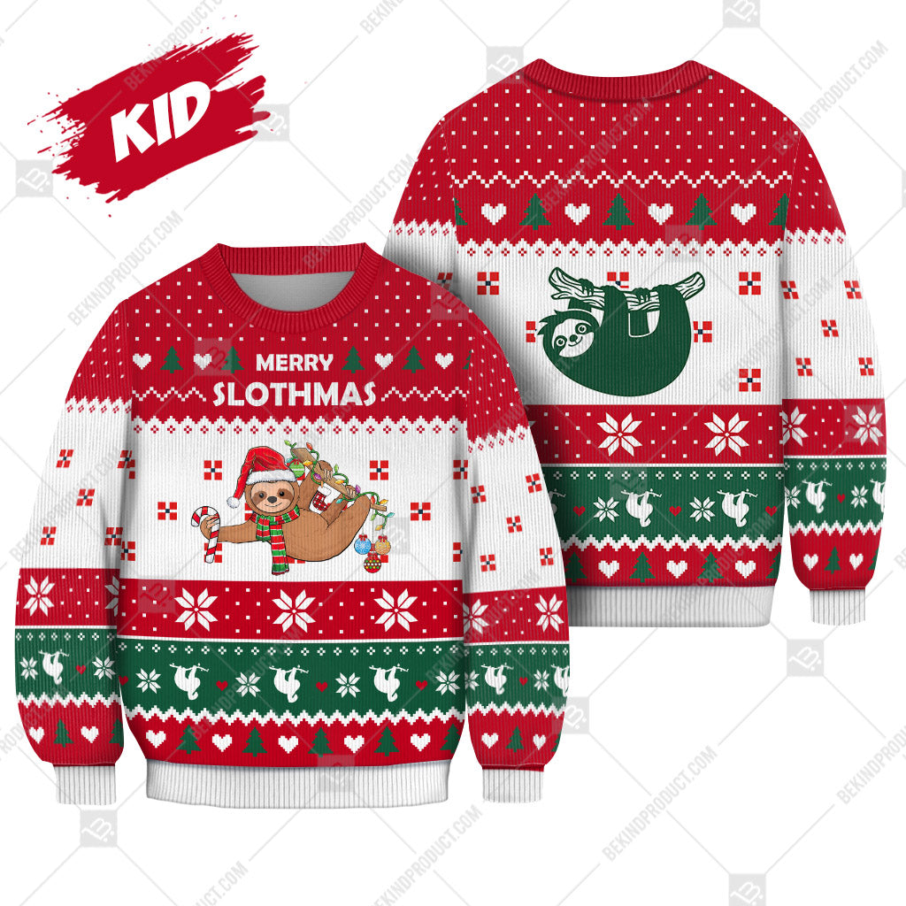 Sloth Christmas Heart Print Ugly Christmas Sweater Print Sweatshirt - Best Gift For Christmas, Noel - WeCustomit