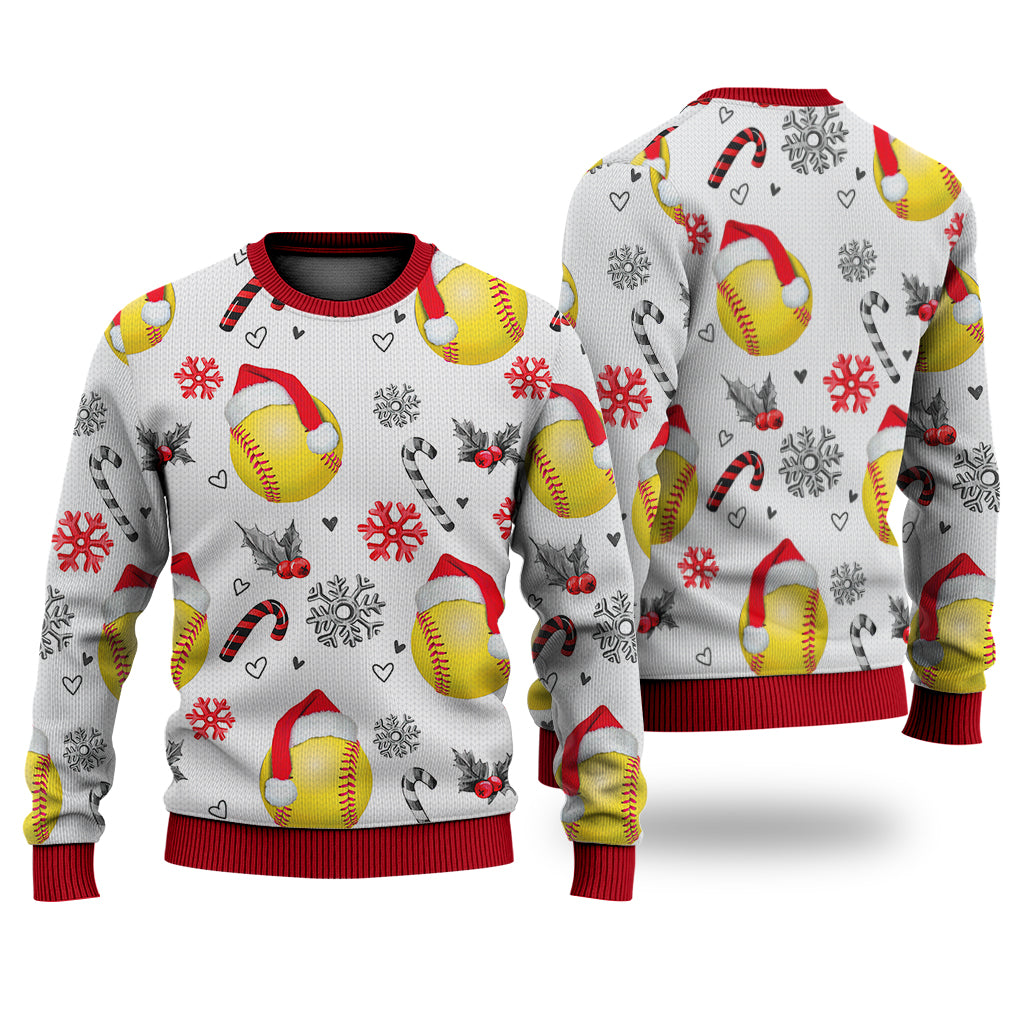 Softball Christmas Pattern Sweater Christmas Knitted Print Sweatshirt - Best Gift For Christmas, Noel - WeCustomit
