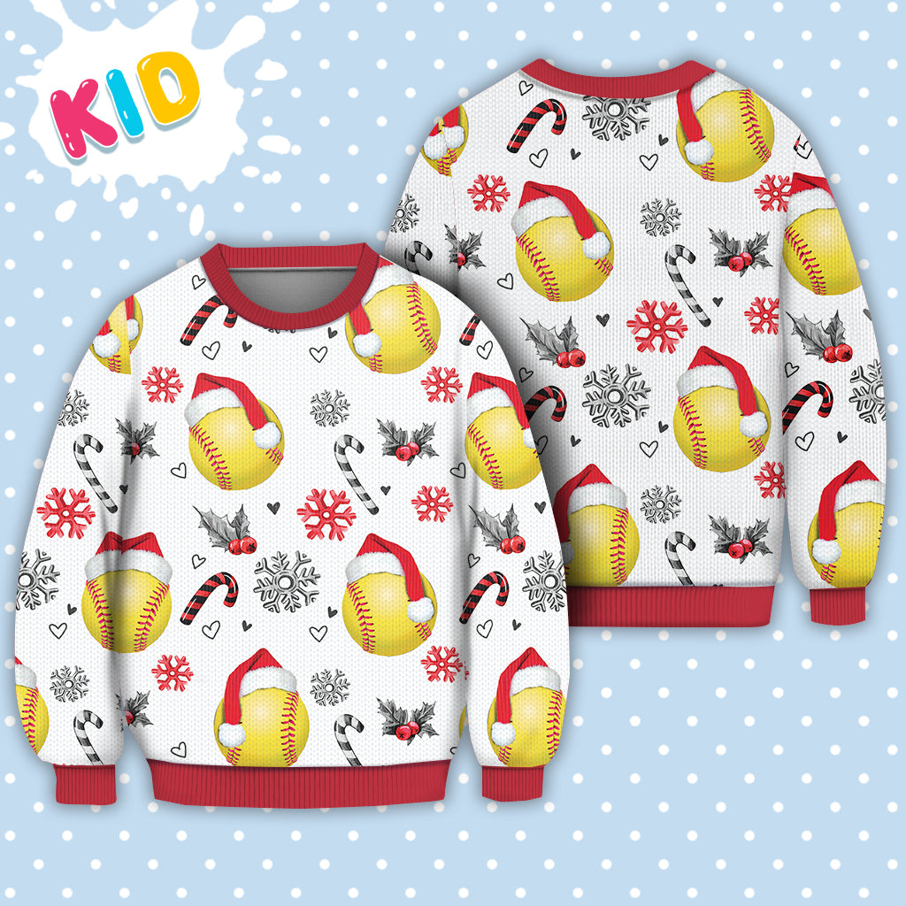 Softball Christmas Pattern Sweater Christmas Knitted Print Sweatshirt - Best Gift For Christmas, Noel - WeCustomit