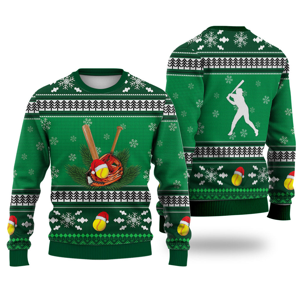 Softball Pattern Falling Snowflakes Sweater Christmas Knitted Print Sweatshirt - Best Gift For Christmas, Noel - WeCustomit