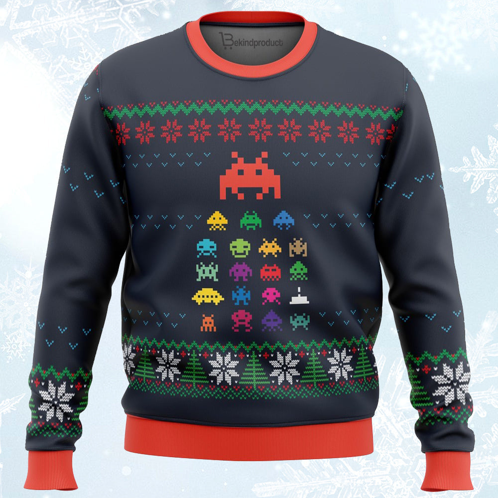 Space Invaders Ugly Christmas Sweater For Men & Women Christmas Gift Sweater PT351 - WeCustomit
