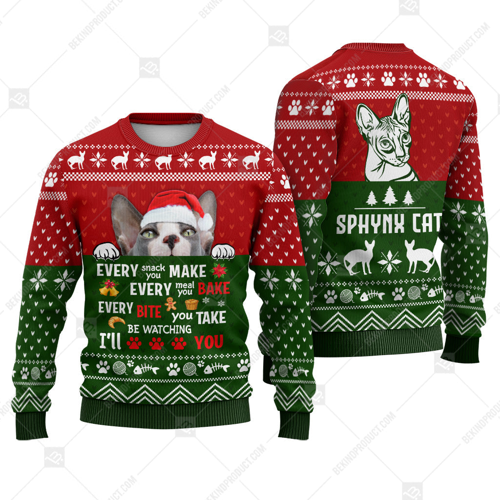 Sphynx Cat Sweater Christmas Every Snack Meal Bite You Make Sweater Christmas Knitted Print Sweatshirt - Best Gift For Christmas, Noel - WeCustomit