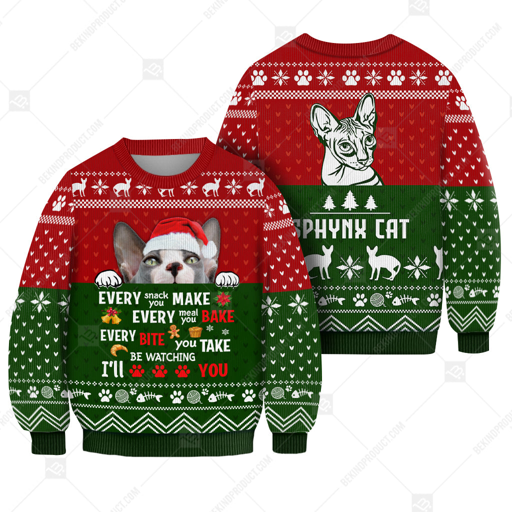 Sphynx Cat Sweater Christmas Every Snack Meal Bite You Make Sweater Christmas Knitted Print Sweatshirt - Best Gift For Christmas, Noel - WeCustomit