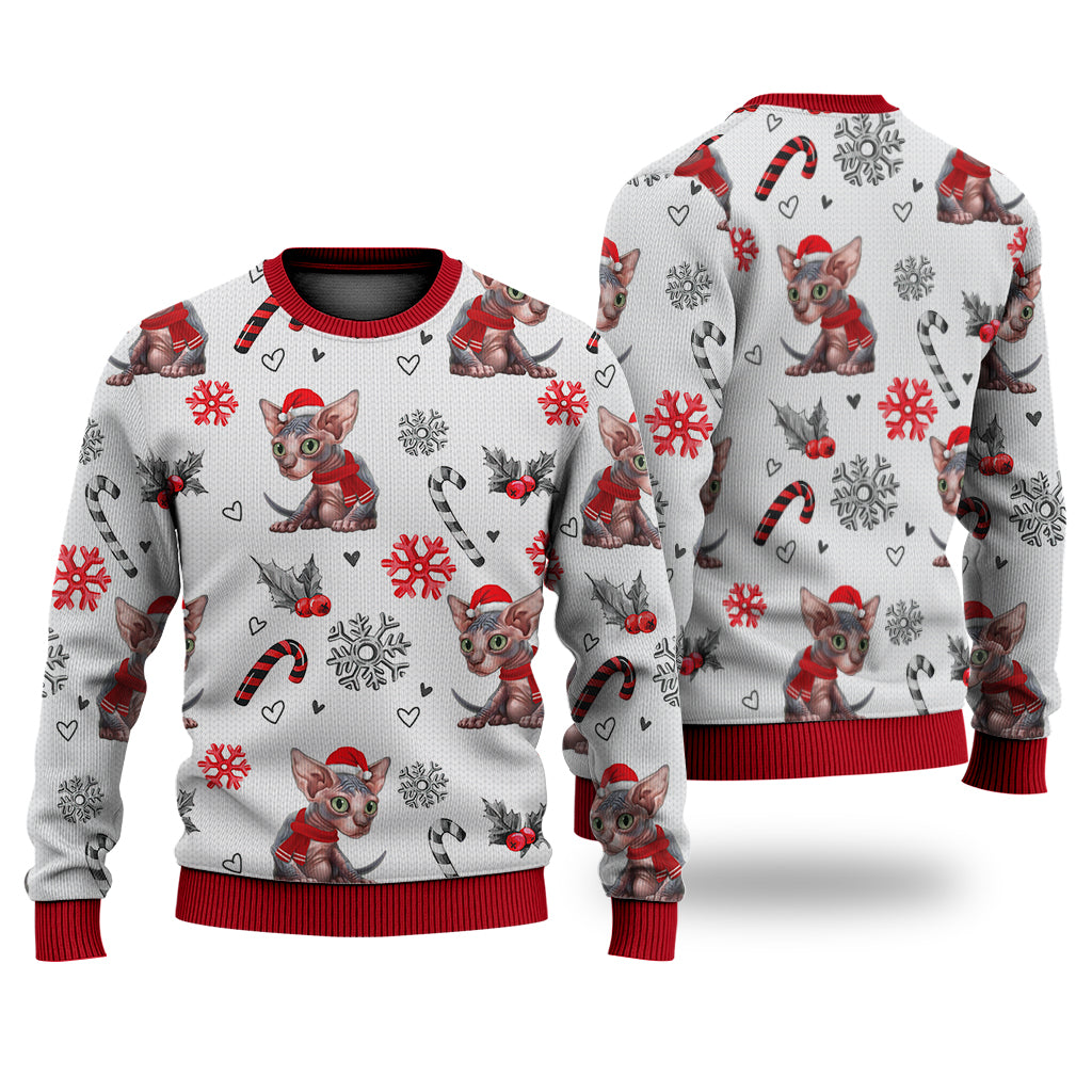 Sphynx Cat Christmas Pattern Sweater Christmas Knitted Print Sweatshirt - Best Gift For Christmas, Noel - WeCustomit