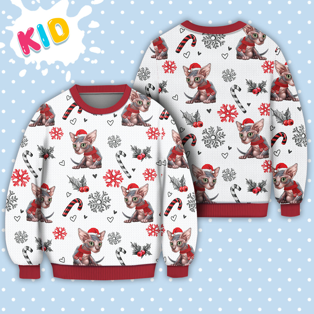 Sphynx Cat Christmas Pattern Sweater Christmas Knitted Print Sweatshirt - Best Gift For Christmas, Noel - WeCustomit