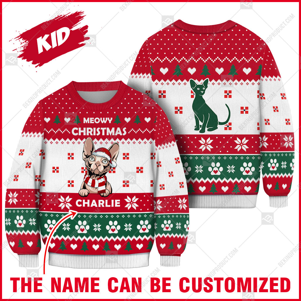 Sphynx Cat Christmas Paw Heart Print Ugly Christmas Sweater Print Sweatshirt - Personalized Custom - Best Gift For Noel - WeCustomit