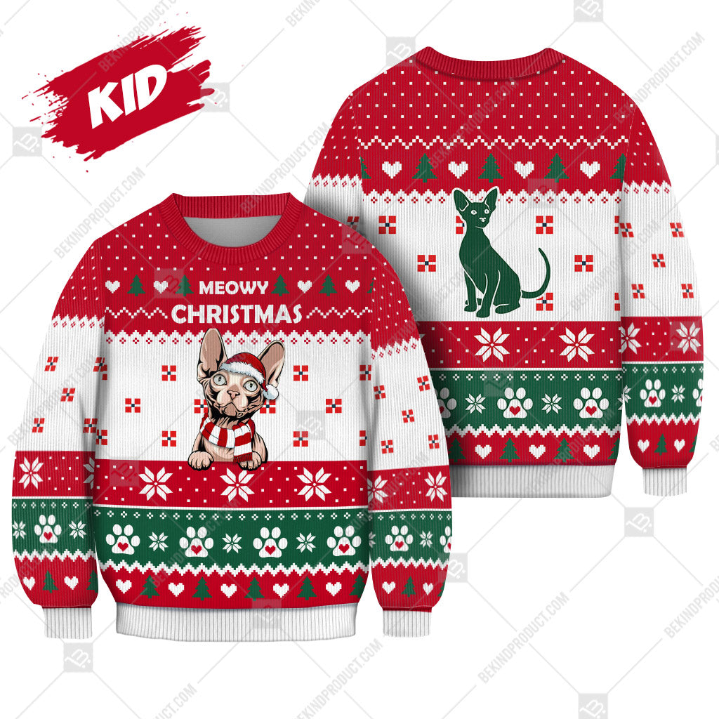 Sphynx Cat Christmas Heart Print Ugly Christmas Sweater Print Sweatshirt - Best Gift For Christmas, Noel - WeCustomit
