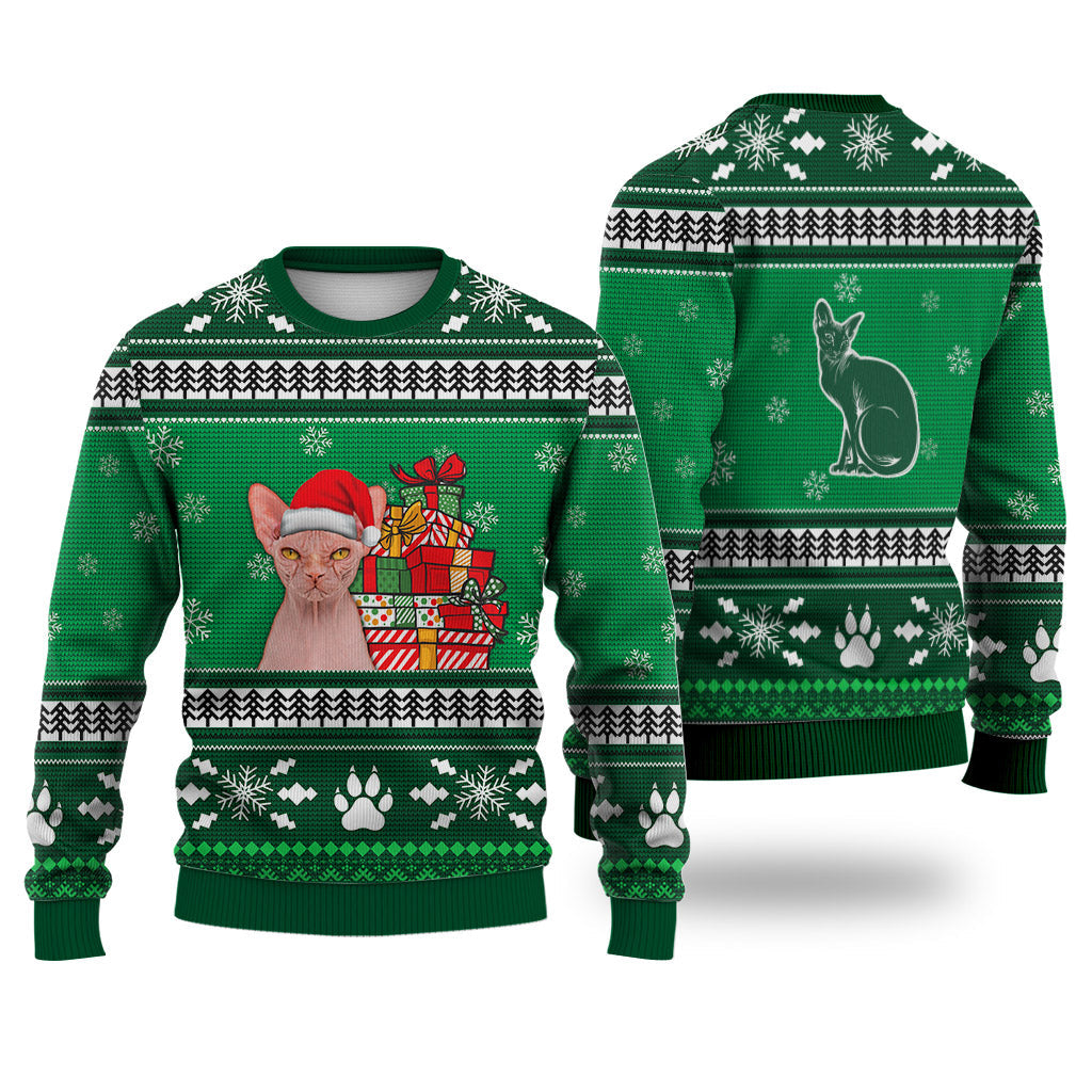 Sphynx Cat Pattern Falling Snowflakes Sweater Christmas Knitted Print Sweatshirt - Best Gift For Christmas, Noel - WeCustomit