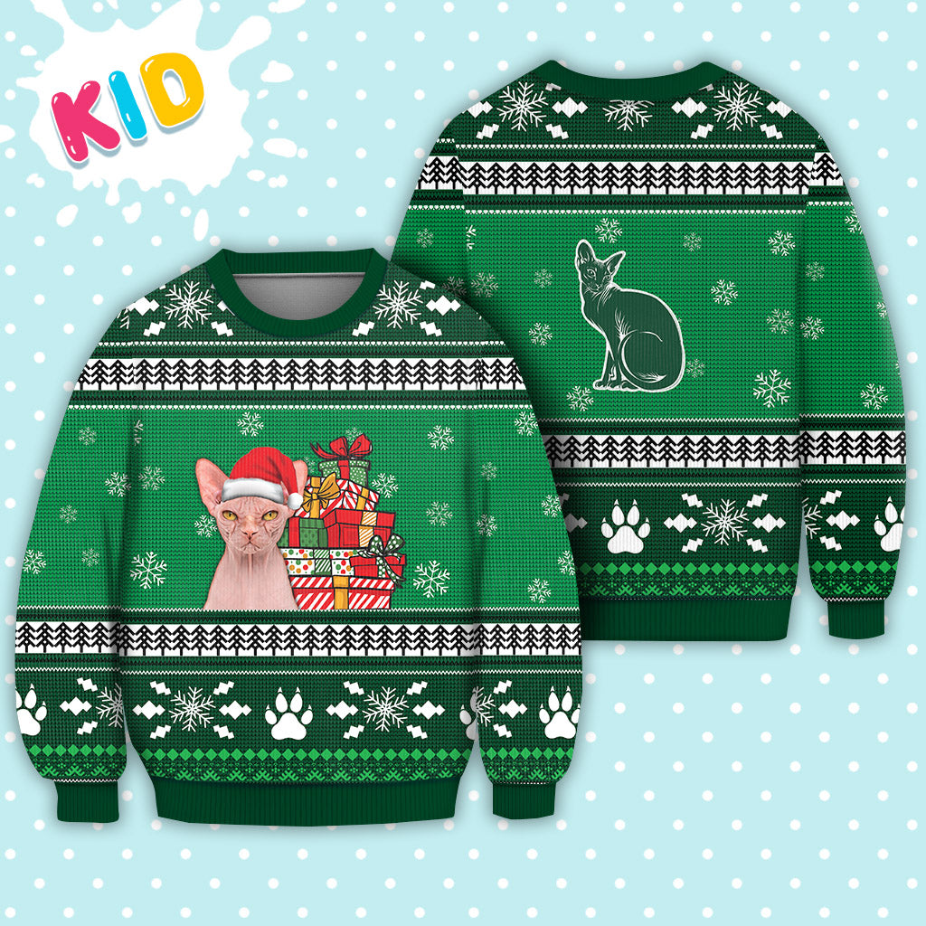 Sphynx Cat Pattern Falling Snowflakes Sweater Christmas Knitted Print Sweatshirt - Best Gift For Christmas, Noel - WeCustomit