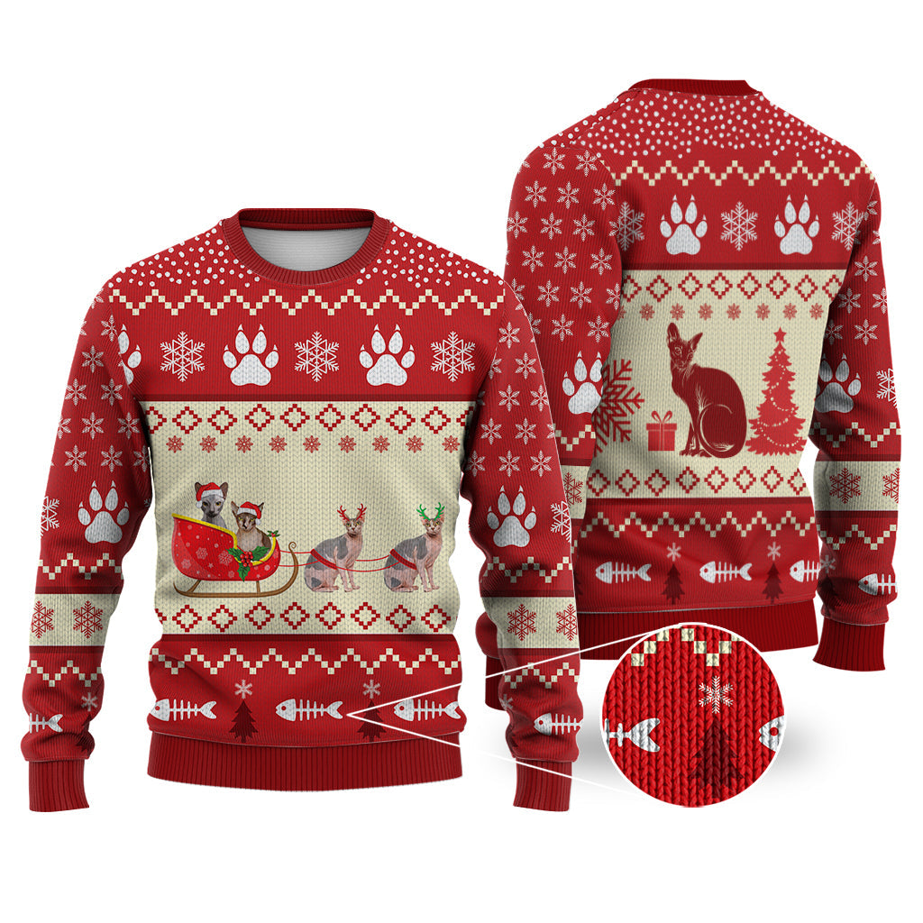 Sphynx Cat Reindeer Christmas Sweater Christmas Knitted Print Sweatshirt - Best Gift For Christmas, Noel - WeCustomit