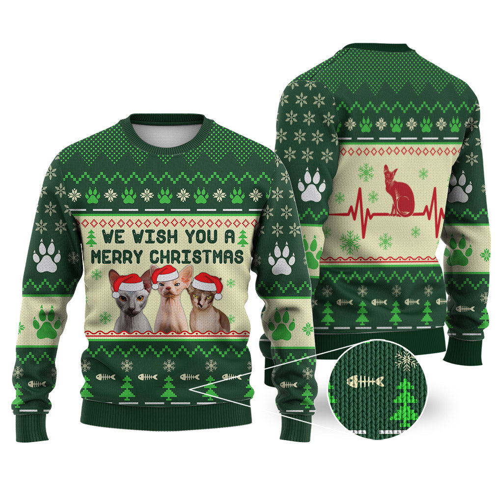 Sphynx Cat We Wish You A Merry Christmas Sweater Christmas Knitted Print Sweatshirt - Best Gift For Christmas, Noel - WeCustomit