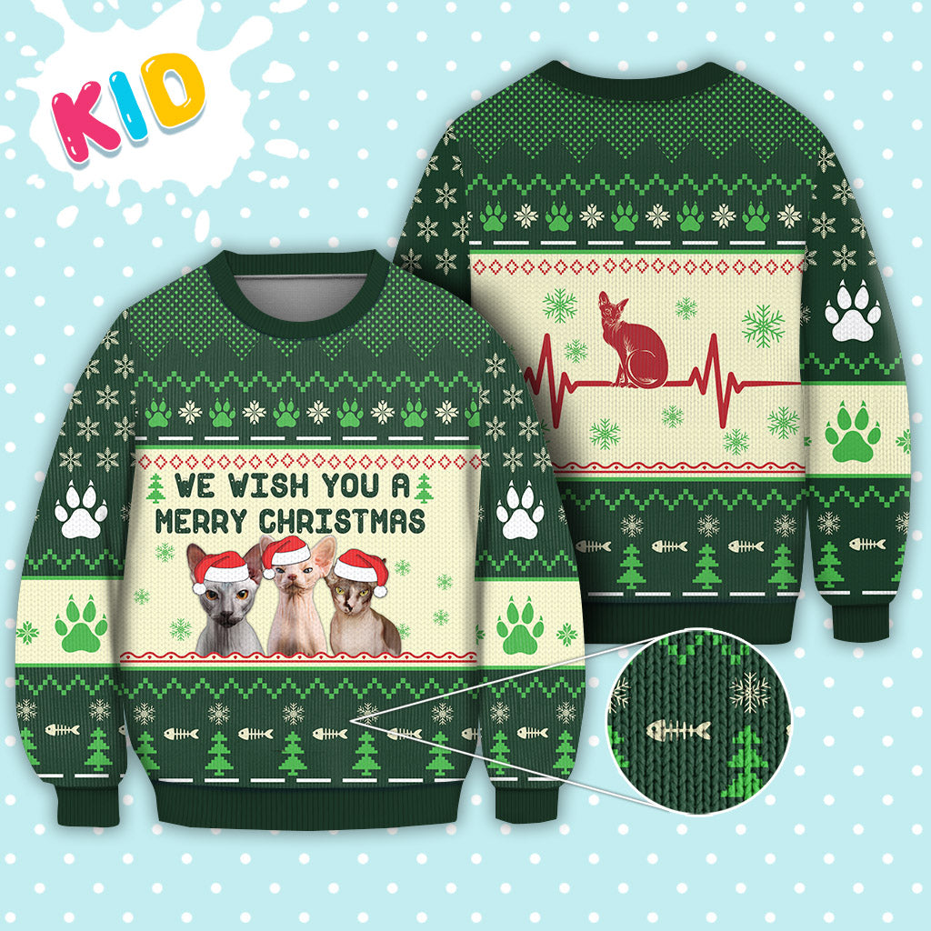 Sphynx Cat We Wish You A Merry Christmas Sweater Christmas Knitted Print Sweatshirt - Best Gift For Christmas, Noel - WeCustomit