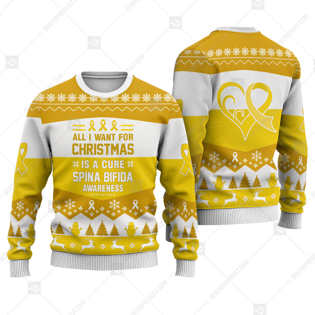 Spina Bifida Awareness All I Want For Christmas Is A Cure Sweater Christmas Print Sweatshirt - Best Gift For Noel - Christmas Signature - WeCustomit