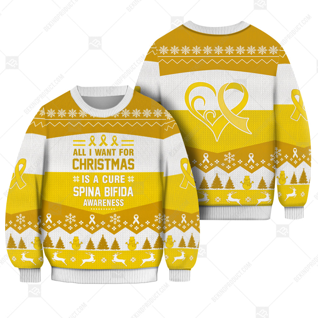 Spina Bifida Awareness All I Want For Christmas Is A Cure Sweater Christmas Print Sweatshirt - Best Gift For Noel - Christmas Signature - WeCustomit