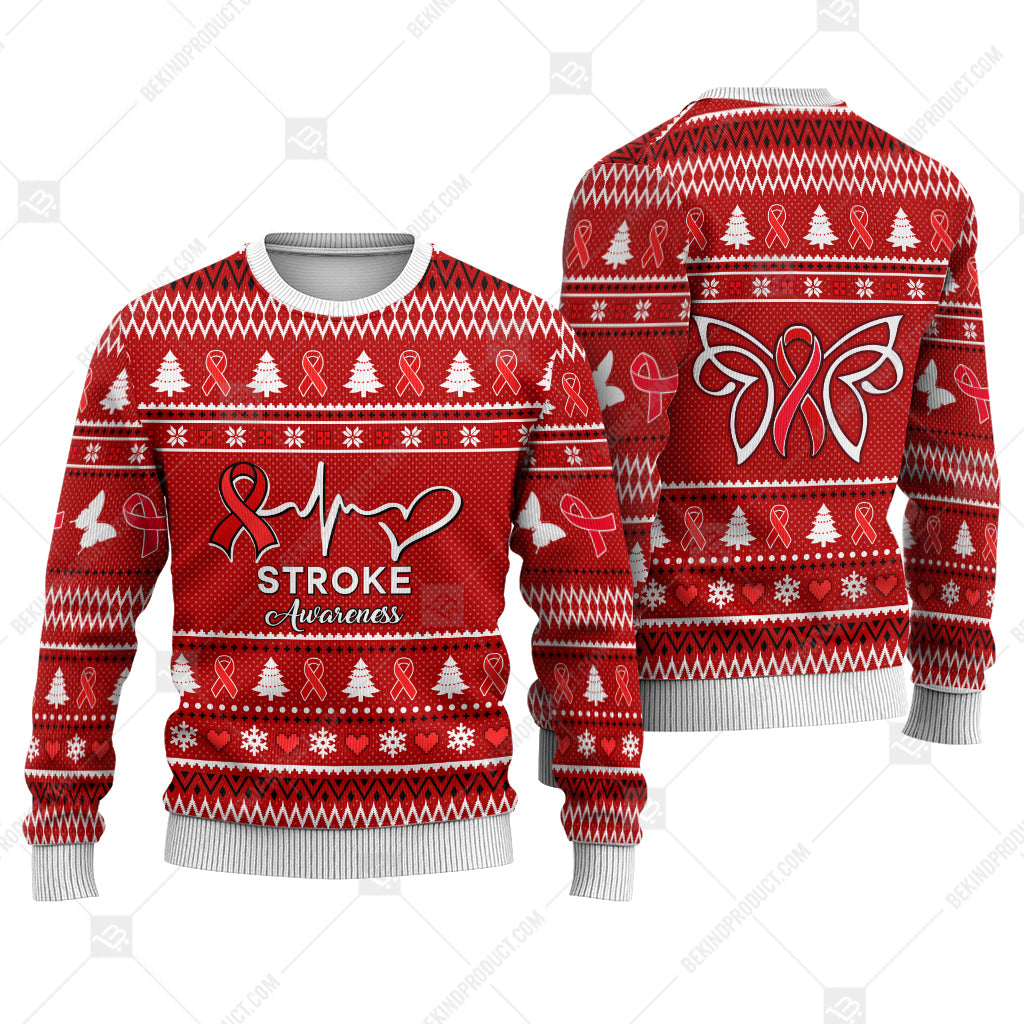 Stroke Awareness Sweater Ugly Xmas Symbol Sweater Christmas Knitted Print Sweatshirt - Best Gift For Christmas, Noel - WeCustomit