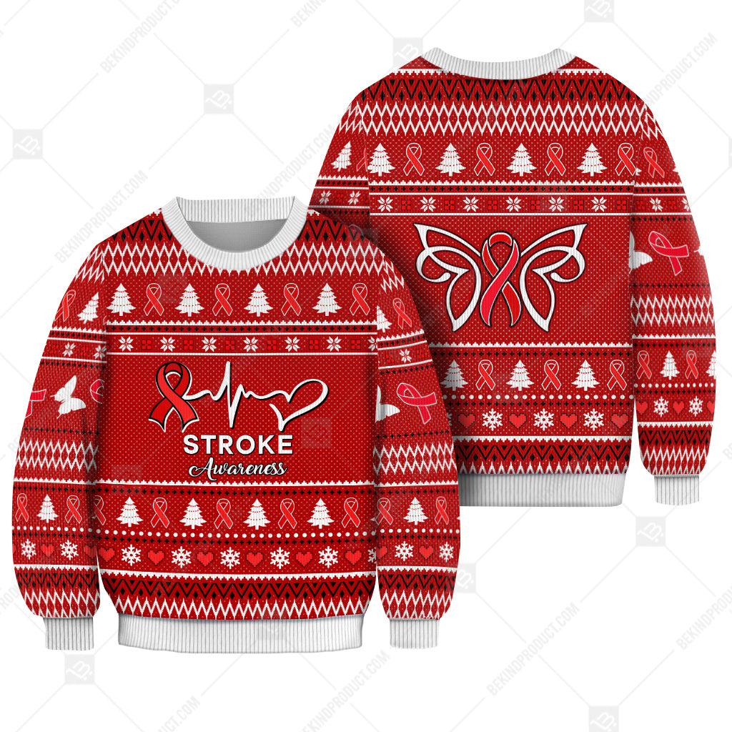 Stroke Awareness Sweater Ugly Xmas Symbol Sweater Christmas Knitted Print Sweatshirt - Best Gift For Christmas, Noel - WeCustomit